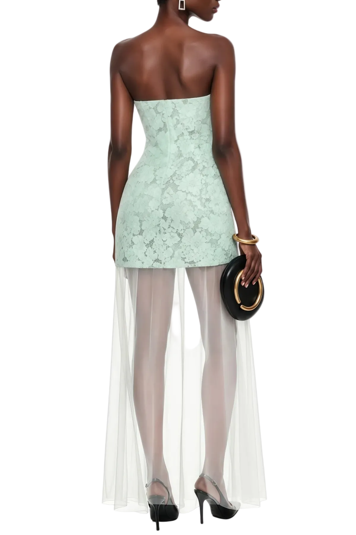 Pansya Floral Embroidery Strapless Maxi Dress - Mint Avalabel
