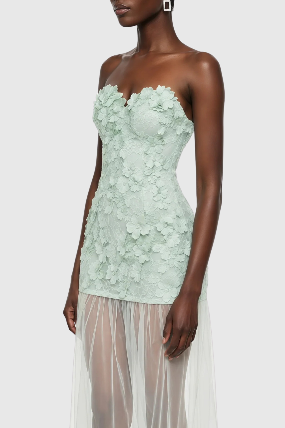 Pansya Floral Embroidery Strapless Maxi Dress - Mint Avalabel