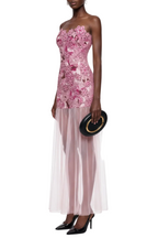 Pansya Floral Embroidery Strapless Maxi Dress - Pink Avalabel