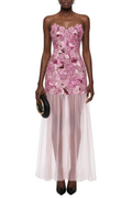 Pansya Floral Embroidery Strapless Maxi Dress - Pink Avalabel