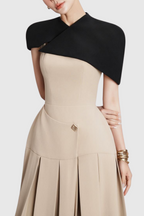 Gustave Khaki Cape Sleeveless Irregular Midi Dress Avalabel