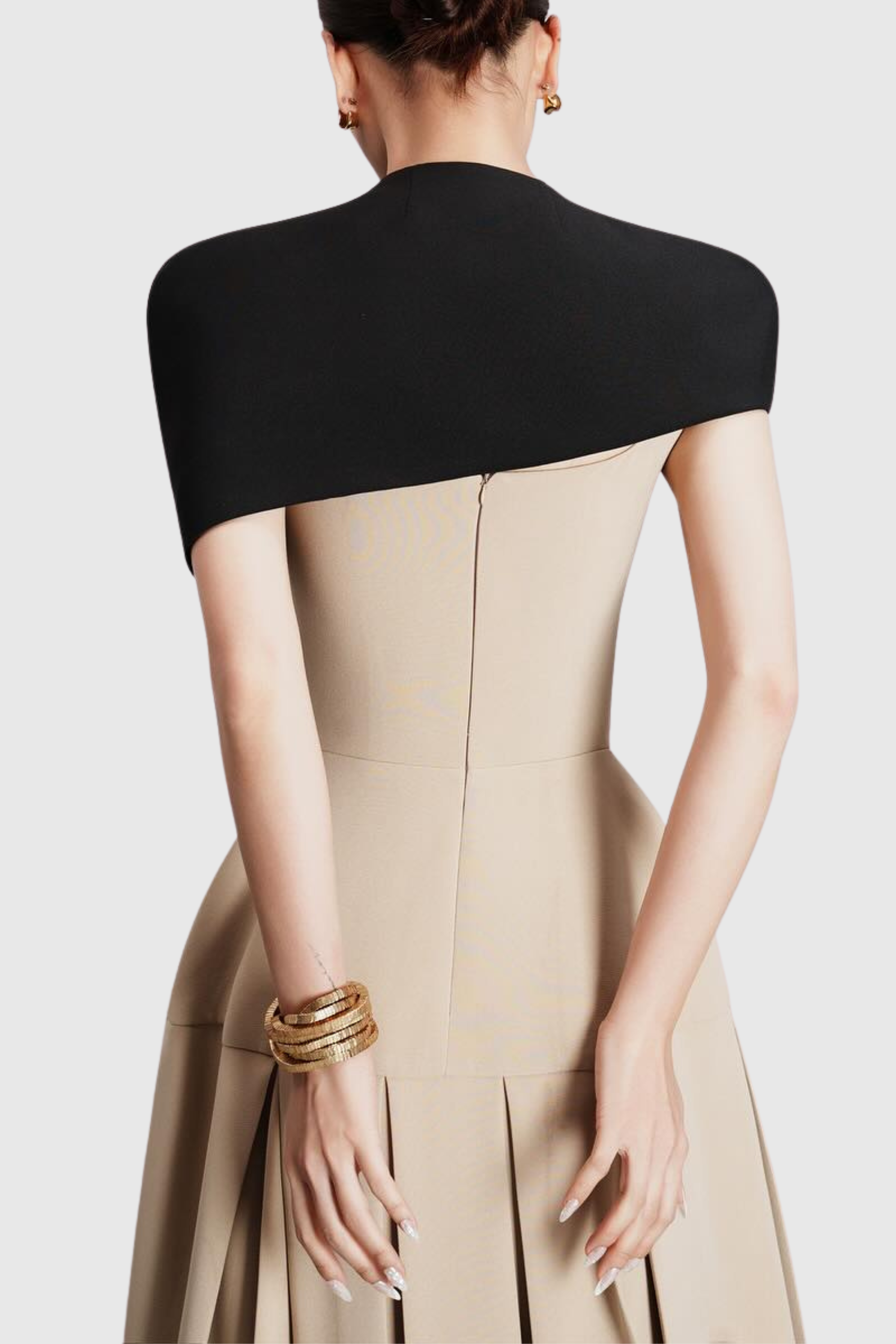 Gustave Khaki Cape Sleeveless Irregular Midi Dress Avalabel