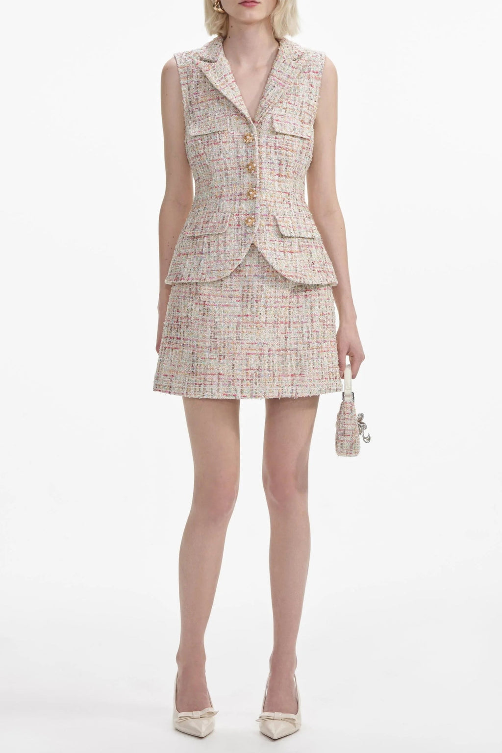 Pastel Boucle Tailored Mini Dress Avalabel