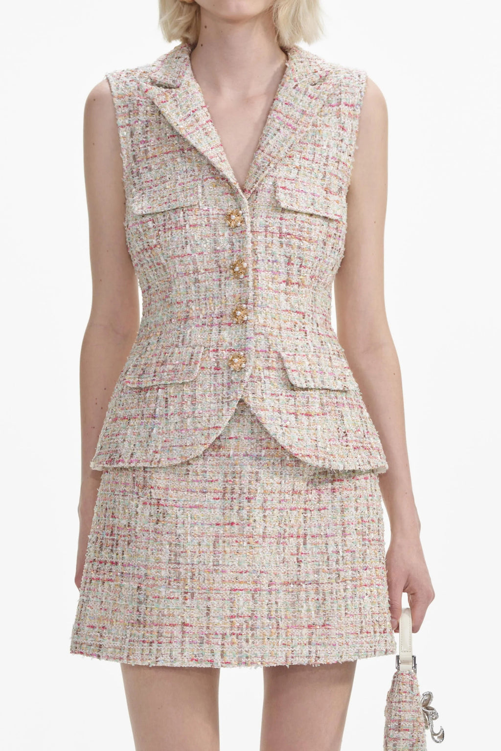 Pastel Boucle Tailored Mini Dress Avalabel