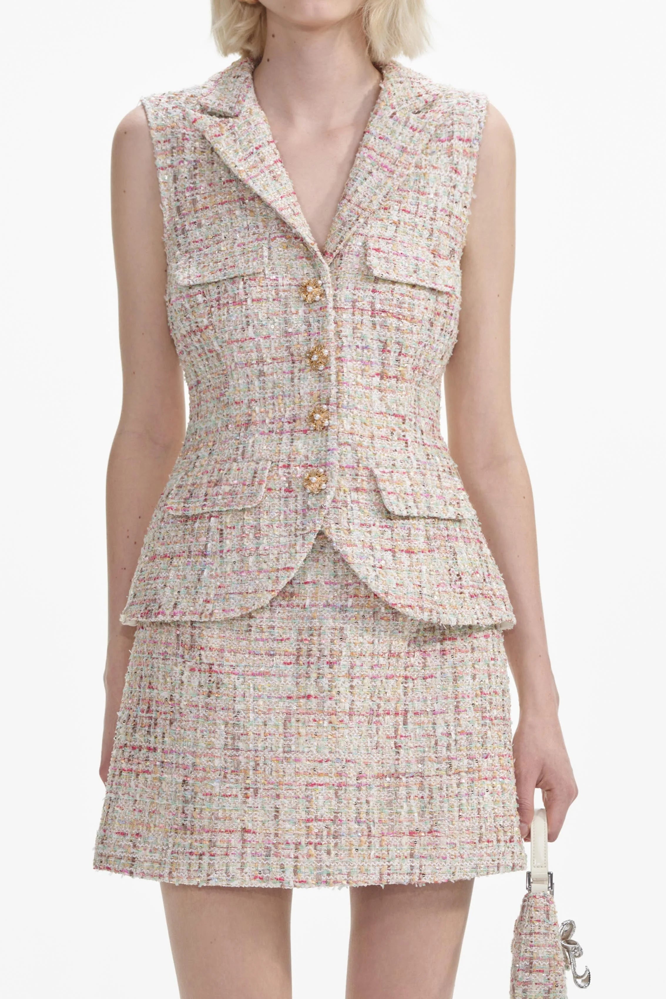 Pastel Boucle Tailored Mini Dress Avalabel