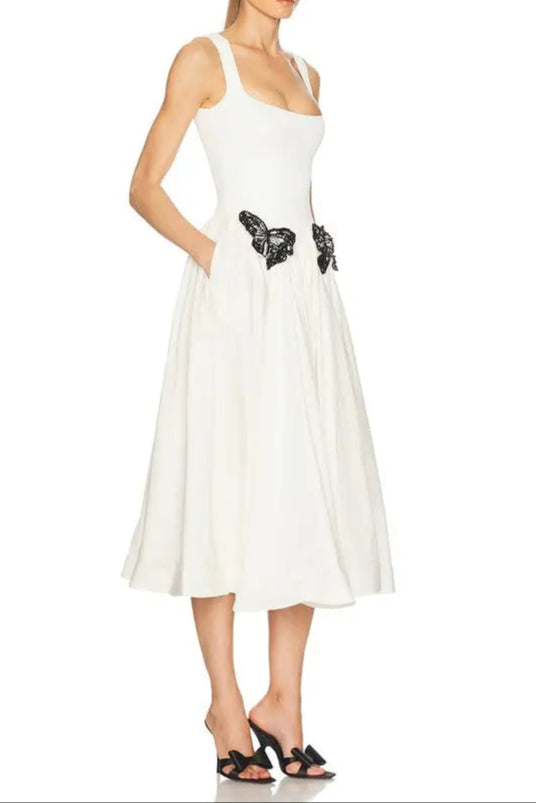 Butterfly Embellished Knit Midi Dress Avalabel