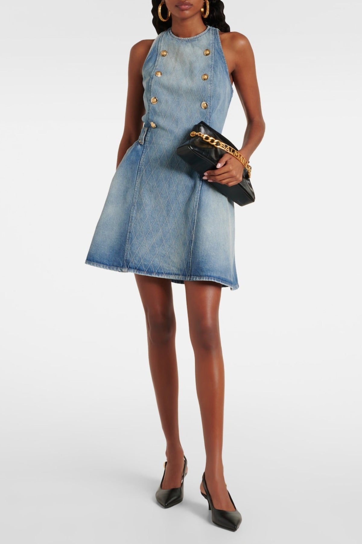 Denim Sleeveless Flared Mini Dress Avalabel