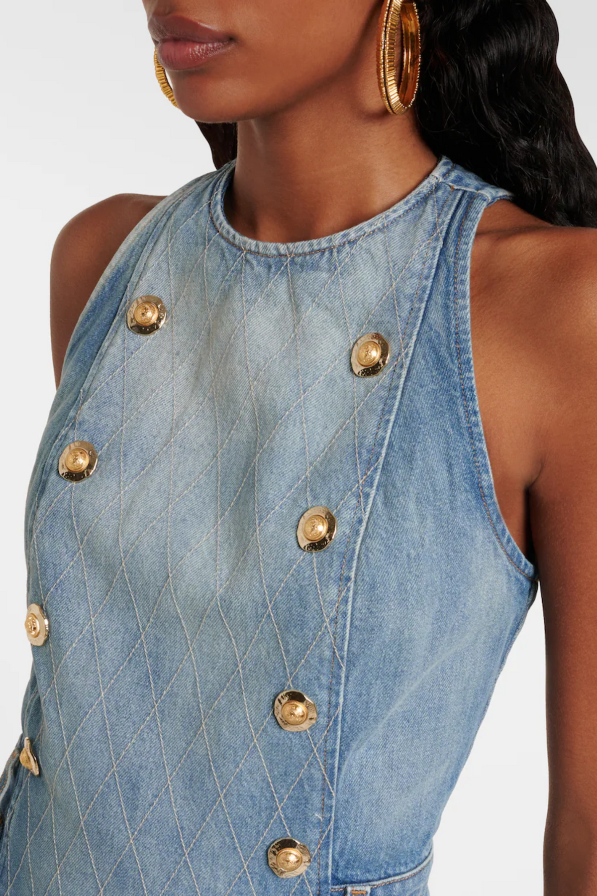 Denim Sleeveless Flared Mini Dress Avalabel