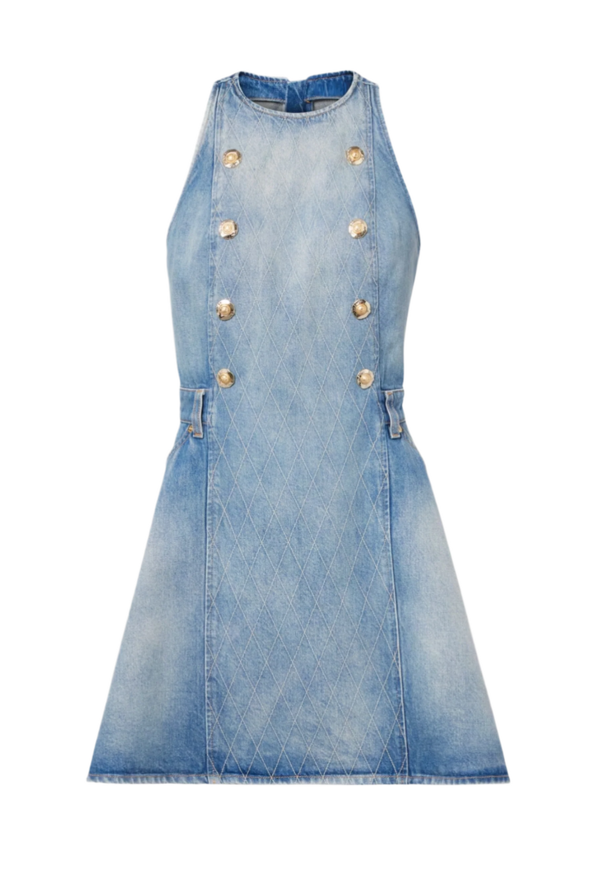 Denim Sleeveless Flared Mini Dress Avalabel