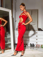 Pomeline Rose Bodycon Maxi Dress In Red Avalabel