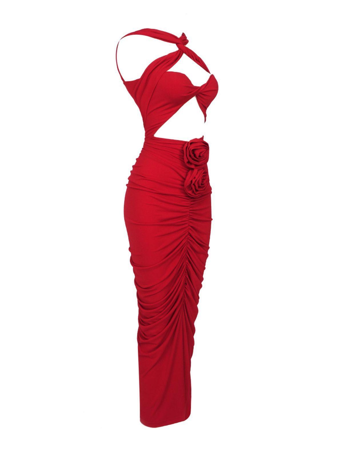 Pomeline Rose Bodycon Maxi Dress In Red Avalabel