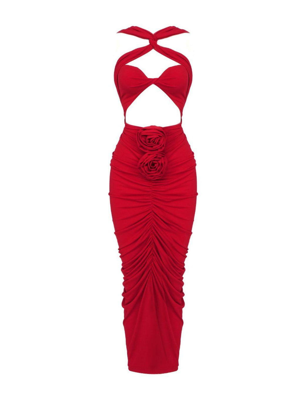 Pomeline Rose Bodycon Maxi Dress In Red Avalabel