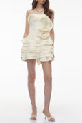 Poppy Neutral Off Shoulder Mini Dress with 3D Florals Avalabel