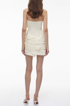 Poppy Neutral Off Shoulder Mini Dress with 3D Florals Avalabel