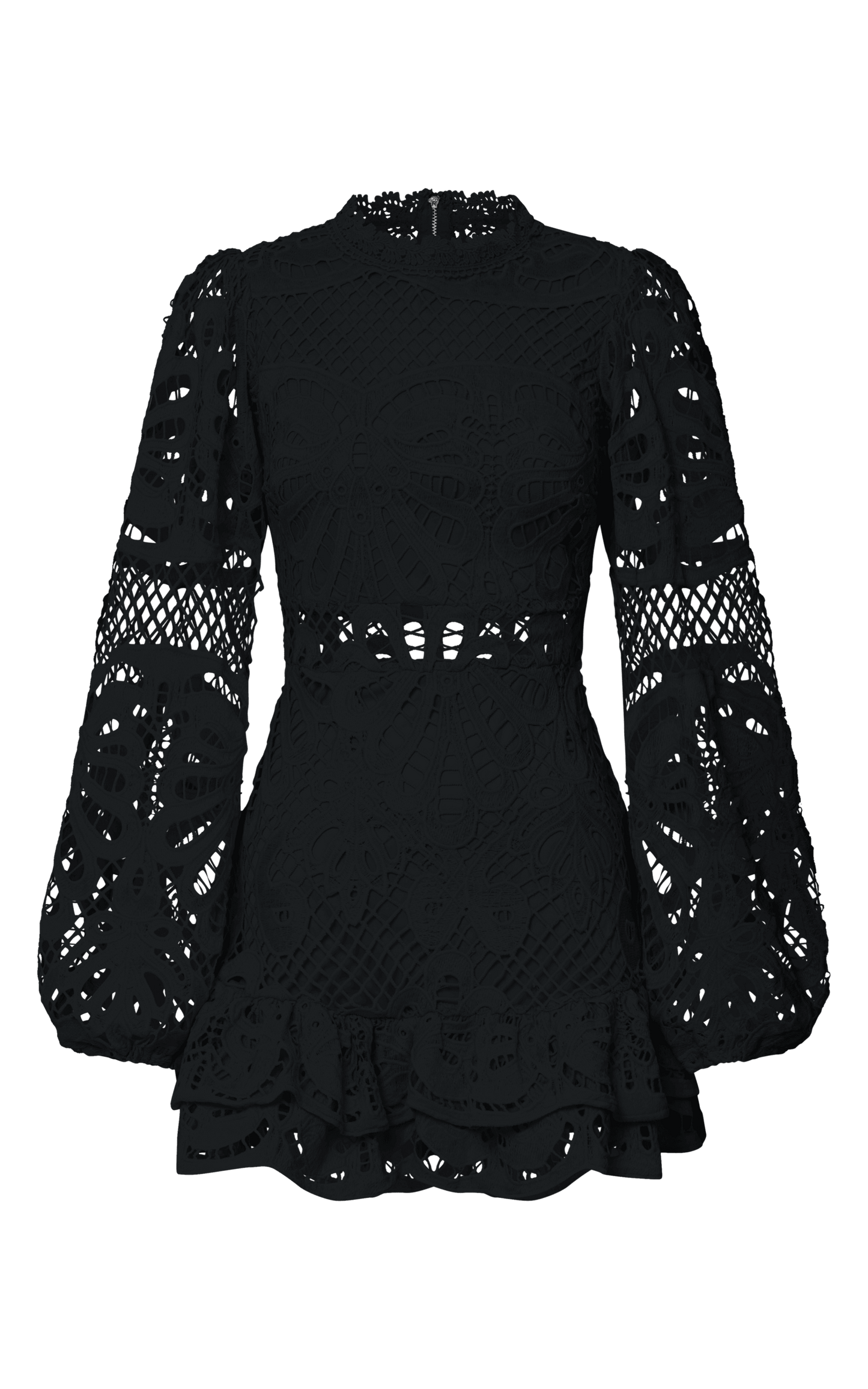 Long Puff Sleeve Lace Mini Dress