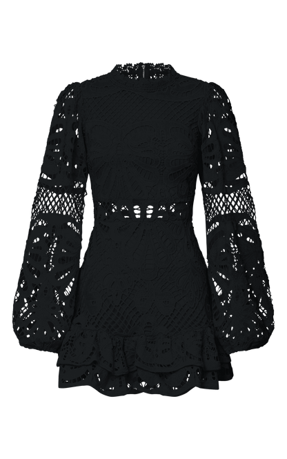 Long Puff Sleeve Lace Mini Dress