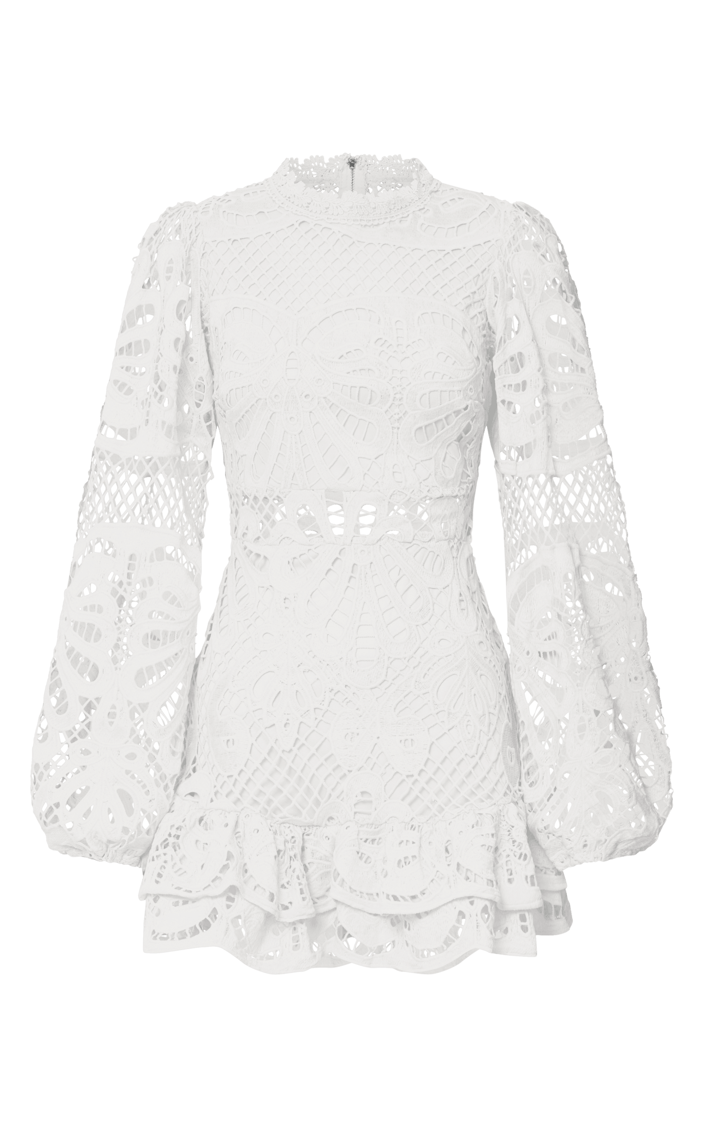 Long Puff Sleeve Lace Mini Dress