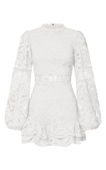 Long Puff Sleeve Lace Mini Dress