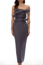 Virginia Grey Bow Bandage Bodycon Strapless Maxi Dress Avalabel