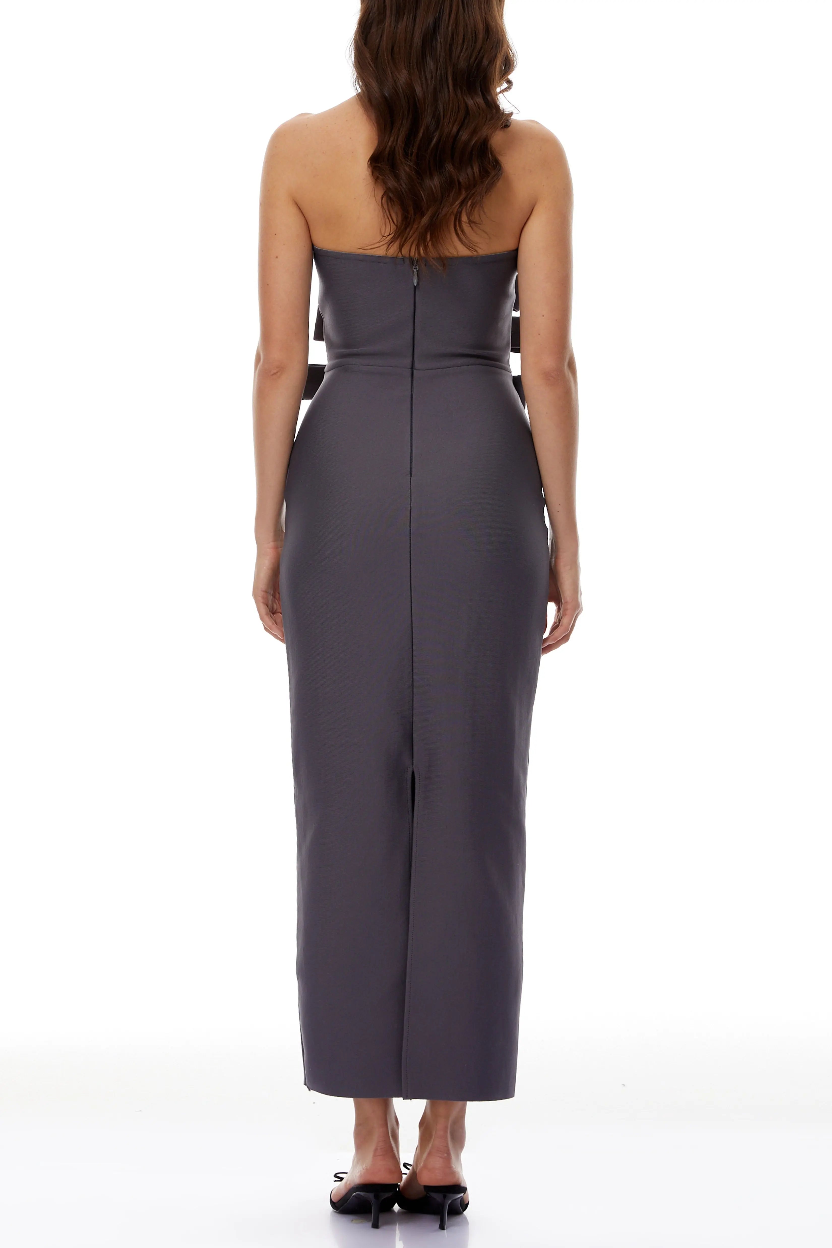 Virginia Grey Bow Bandage Bodycon Strapless Maxi Dress Avalabel