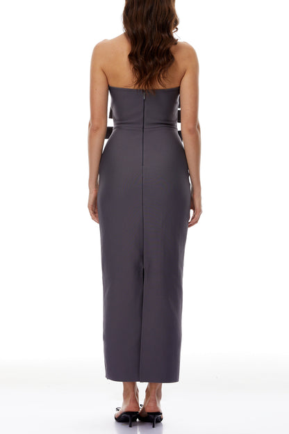 Virginia Grey Bow Bandage Bodycon Strapless Maxi Dress