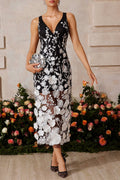 Sarah V Neck Floral Embroidered Midi Dress in Black Soraya