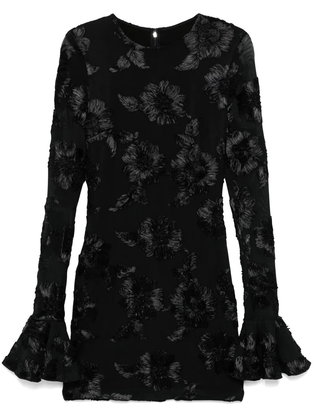 Floral-Embroidered Mesh Mini Dress In Black Soraya