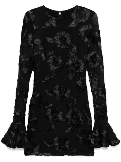 Floral-Embroidered Mesh Mini Dress In Black