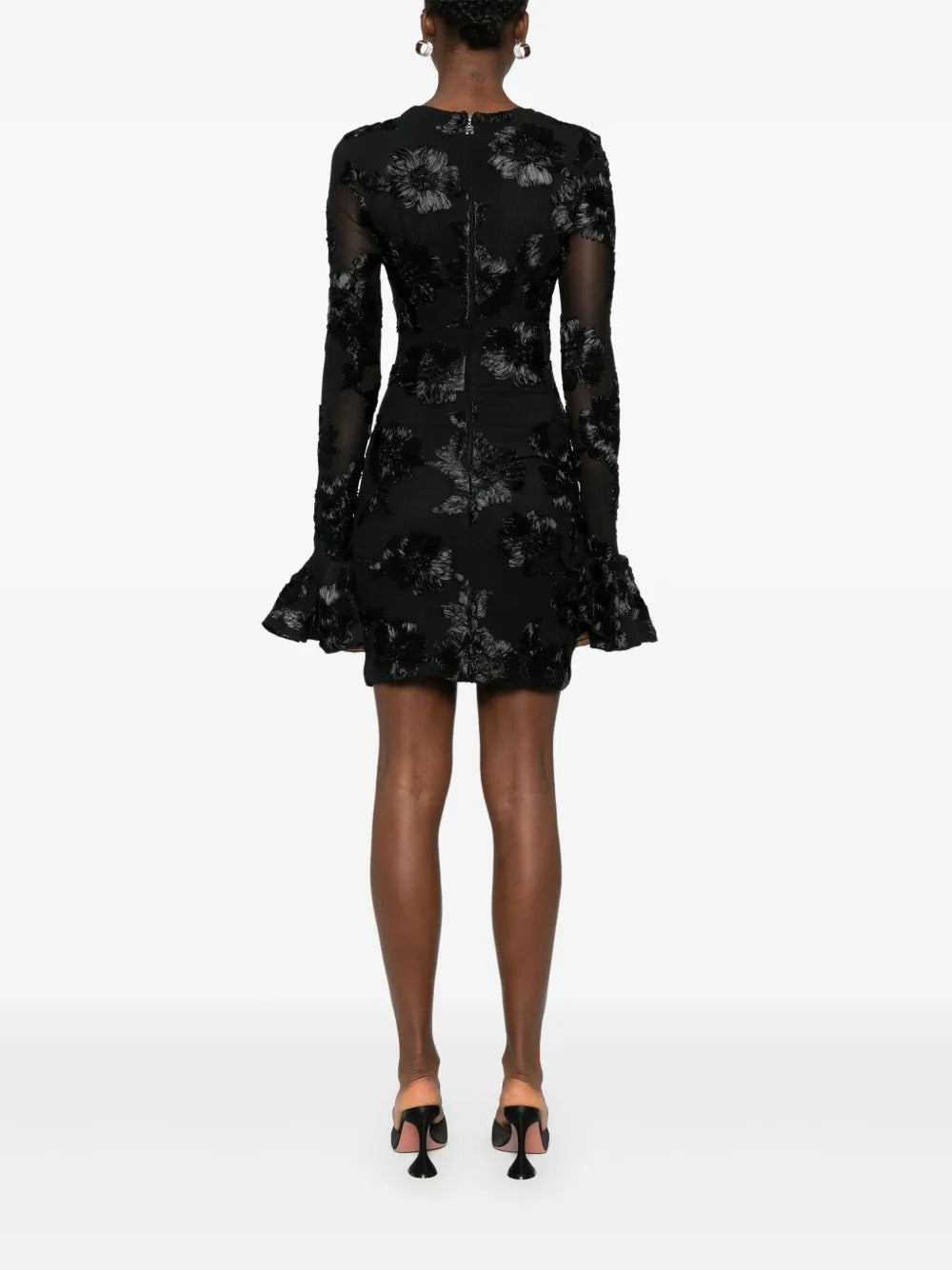 Floral-Embroidered Mesh Mini Dress In Black Soraya