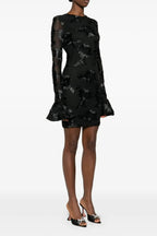 Floral-Embroidered Mesh Mini Dress In Black Soraya