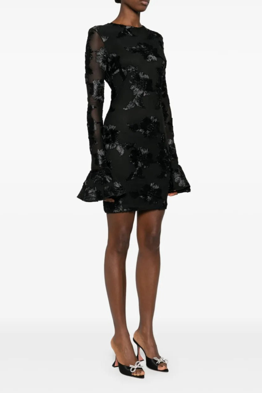 Floral-Embroidered Mesh Mini Dress In Black Soraya