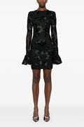 Floral-Embroidered Mesh Mini Dress In Black Soraya