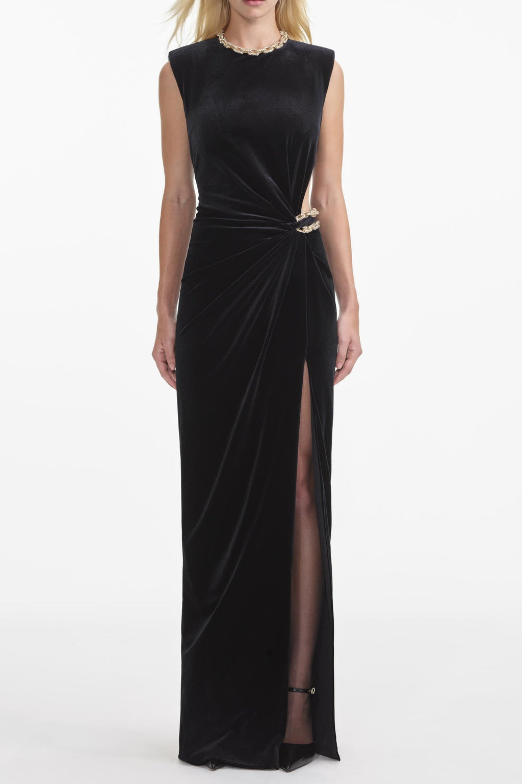 joa Black Velvet Embellished Maxi Dress Avalabel