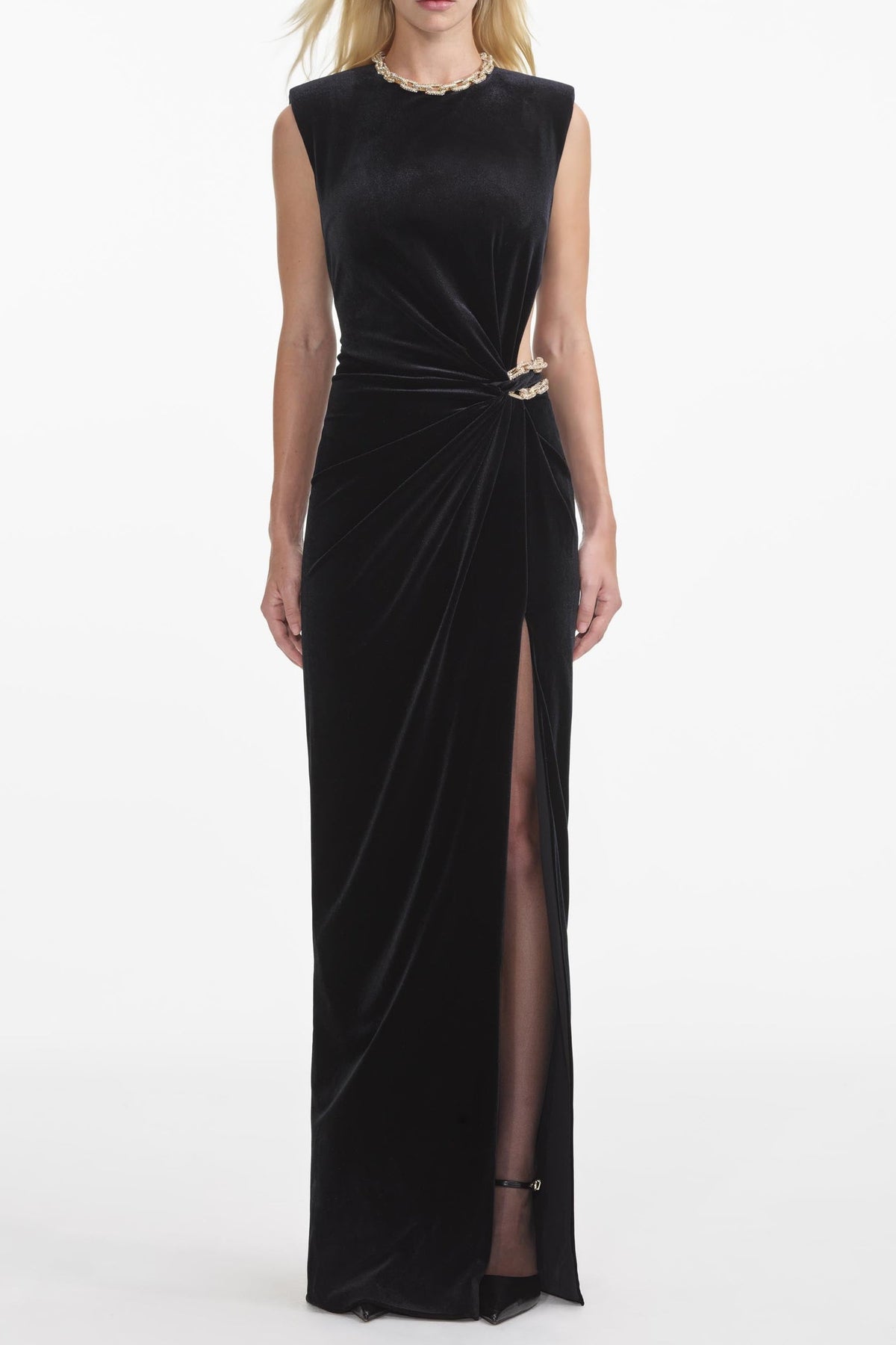 joa Black Velvet Embellished Maxi Dress Avalabel