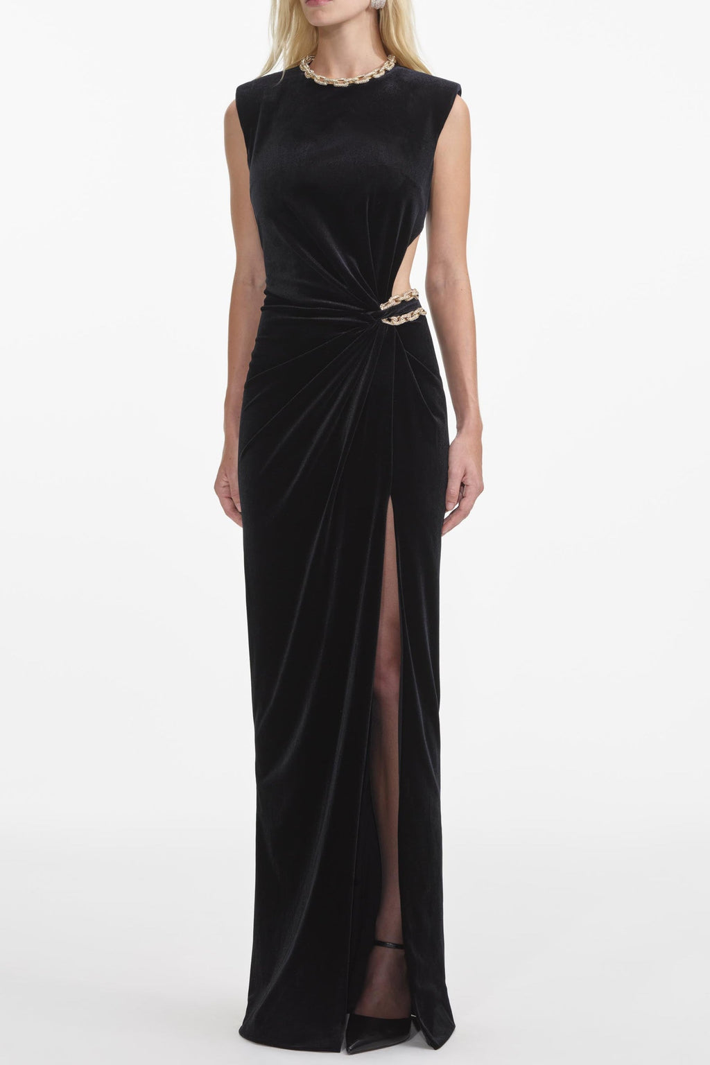 joa Black Velvet Embellished Maxi Dress Avalabel