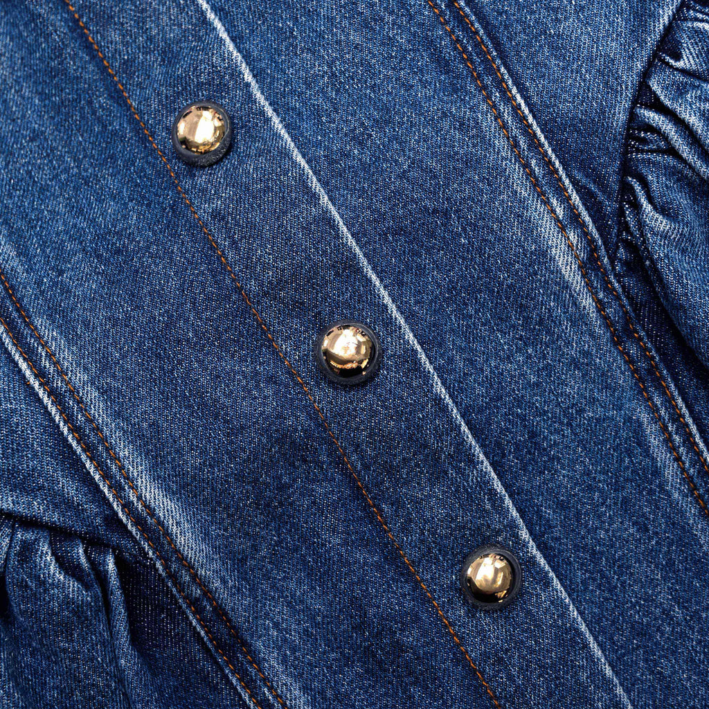 Flared Denim Mini Dress in blue Avalabel