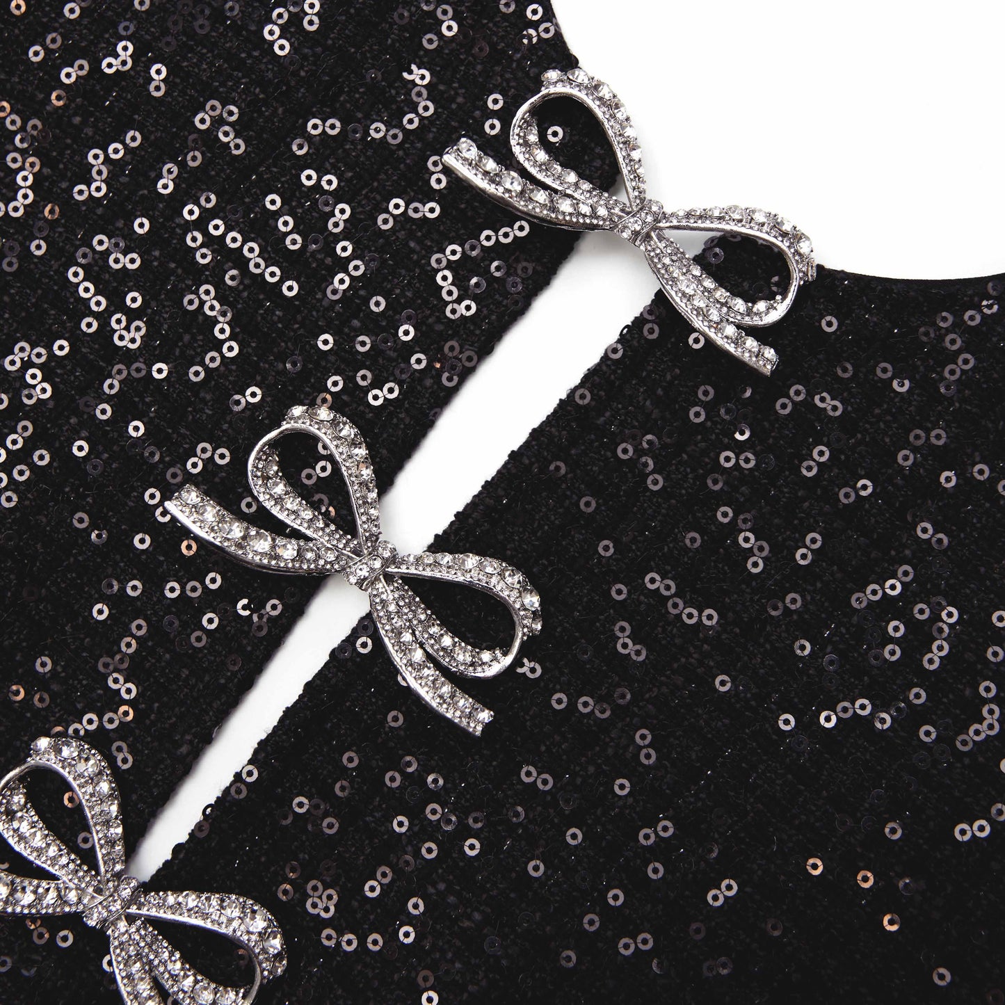 Janice Black Sequin Tweed Bow Mini Dress
