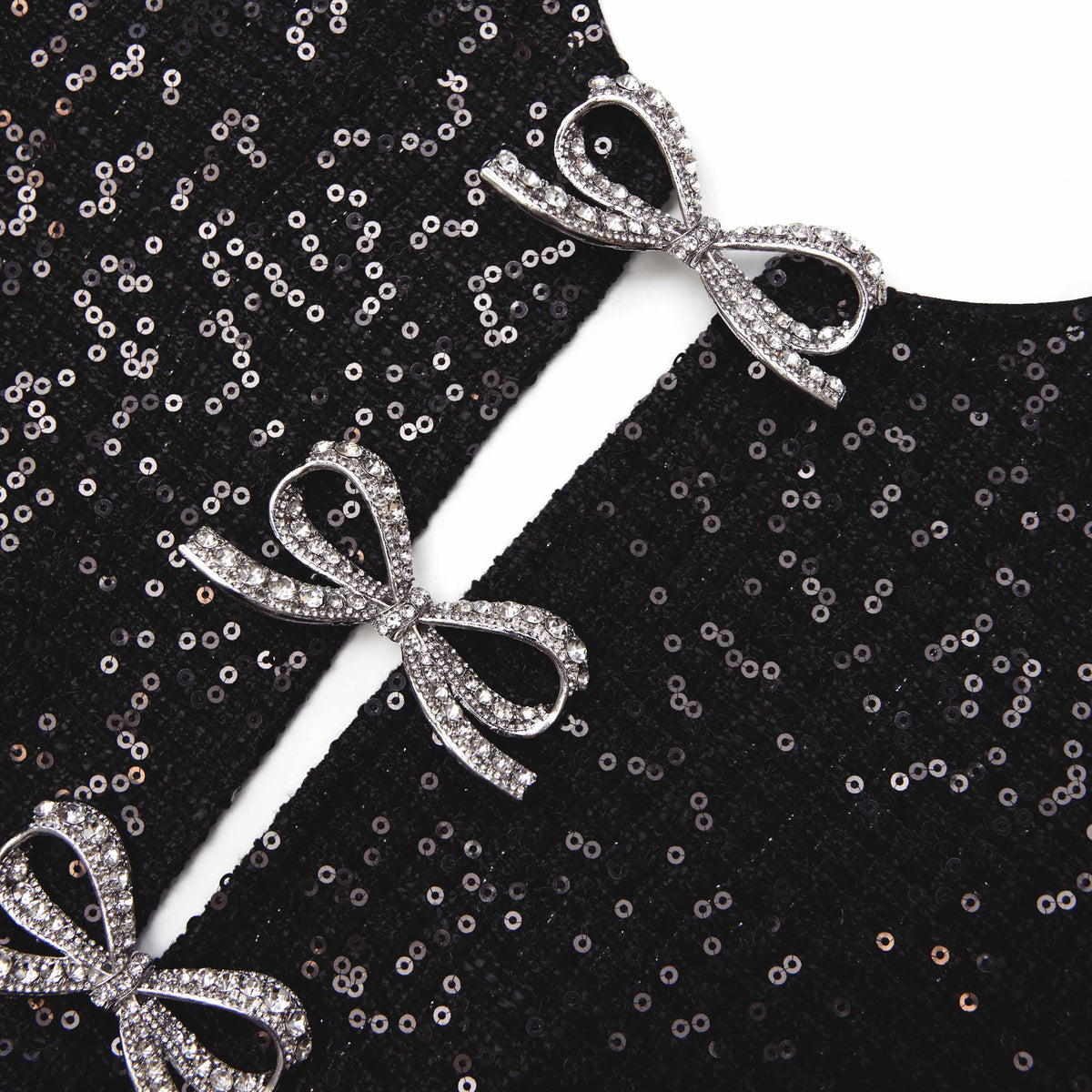 Janice Black Sequin Tweed Bow Mini Dress Avalabel