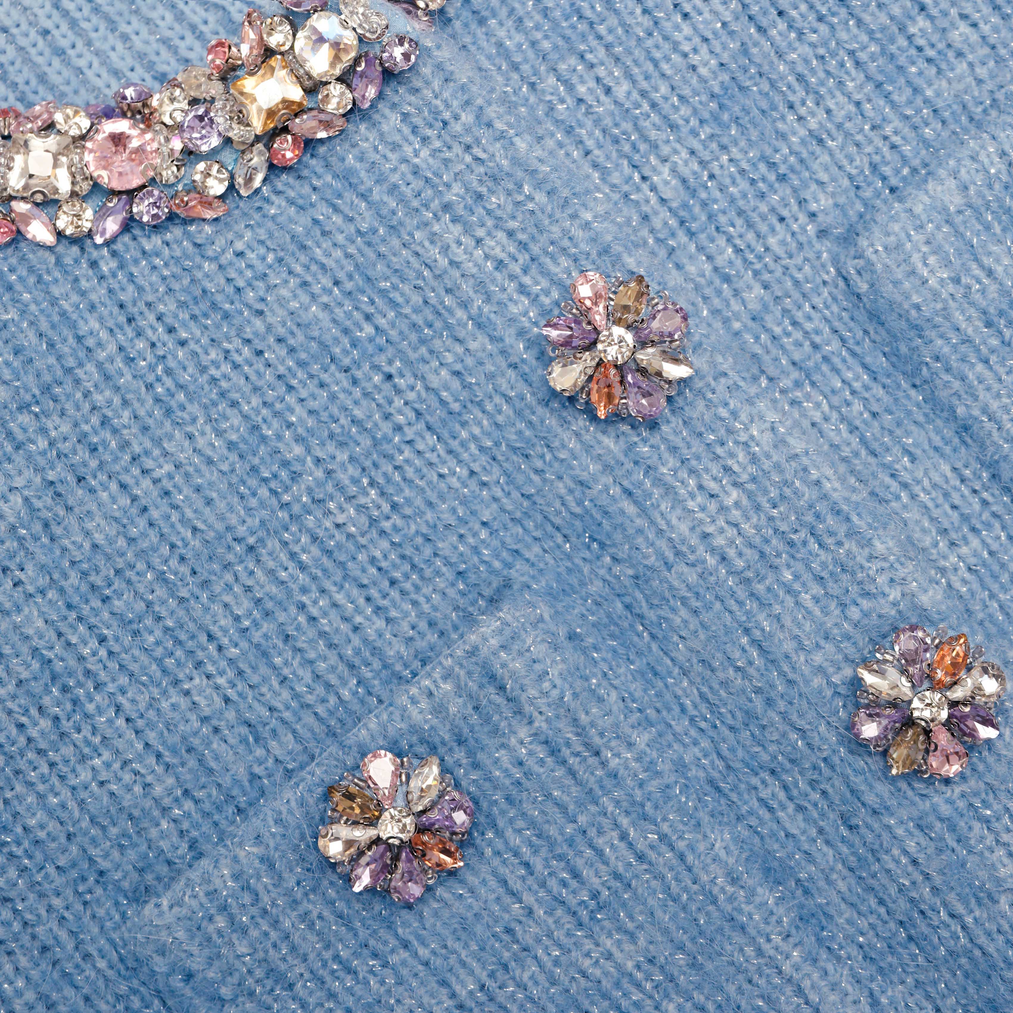 Kimberley Rhinestone Peplum Knit Midi Dress in Blue Avalabel
