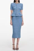 Kimberley Rhinestone Peplum Knit Midi Dress in Blue Avalabel