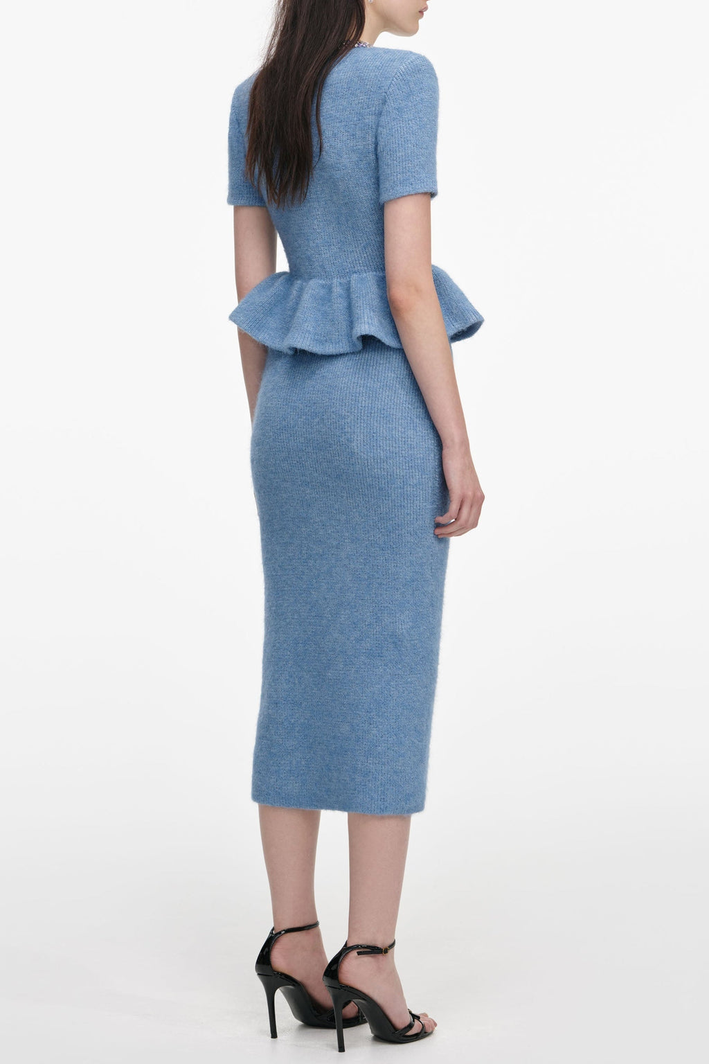 Kimberley Rhinestone Peplum Knit Midi Dress in Blue Avalabel