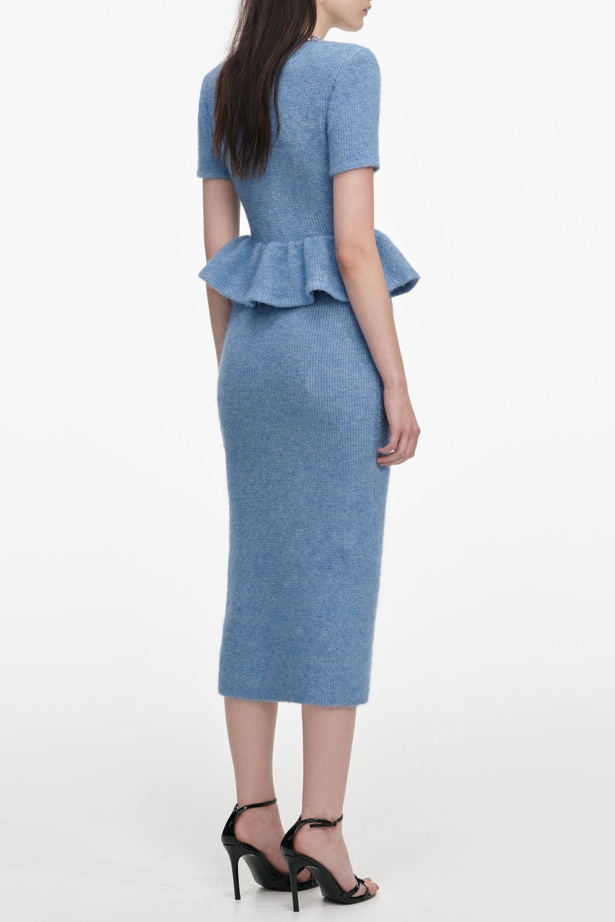 Kimberley Rhinestone Peplum Knit Midi Dress in Blue Avalabel