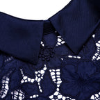Zenobia Navy Blue Guipure Lace Hollow Midi Dress Avalabel