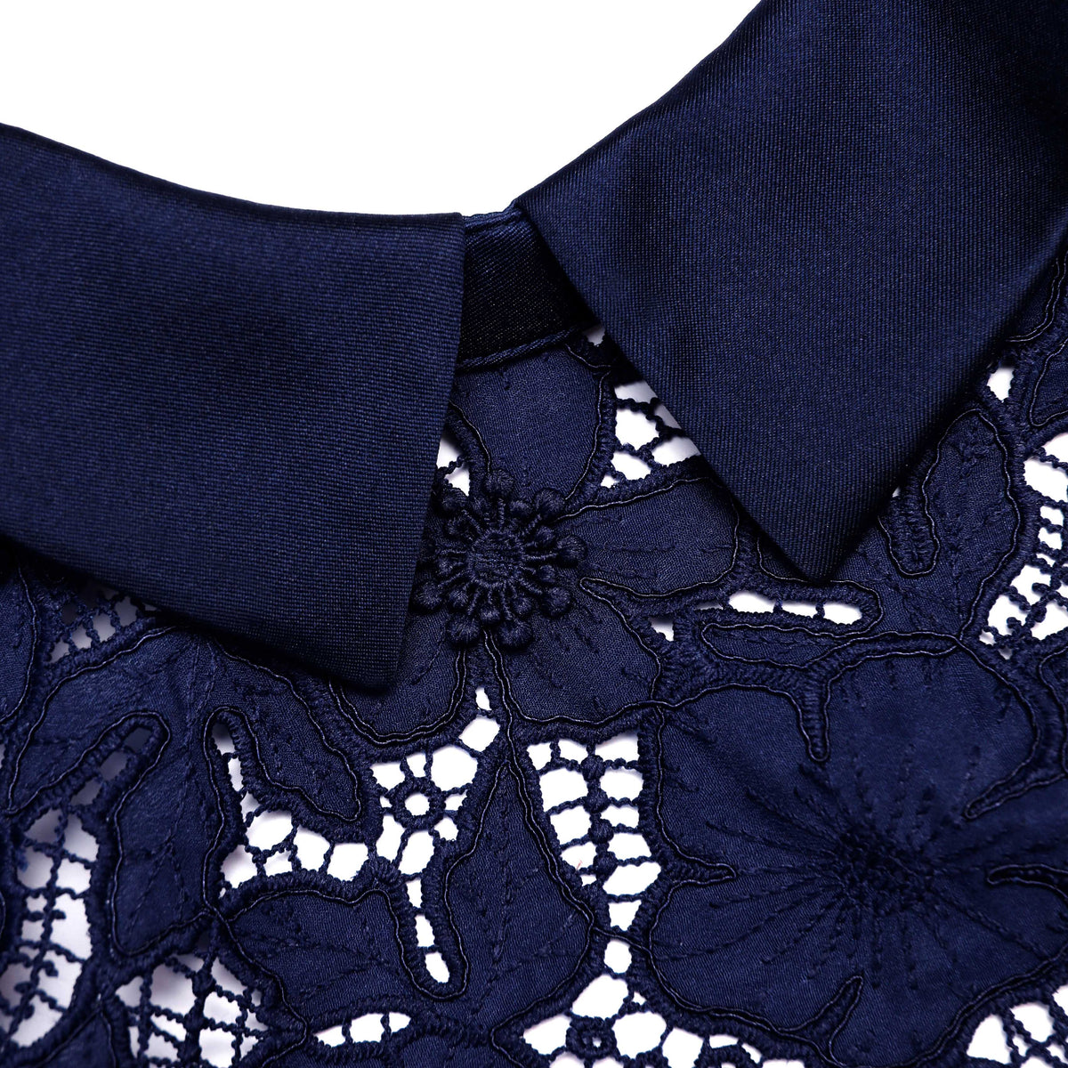 Zenobia Navy Blue Guipure Lace Hollow Midi Dress Avalabel