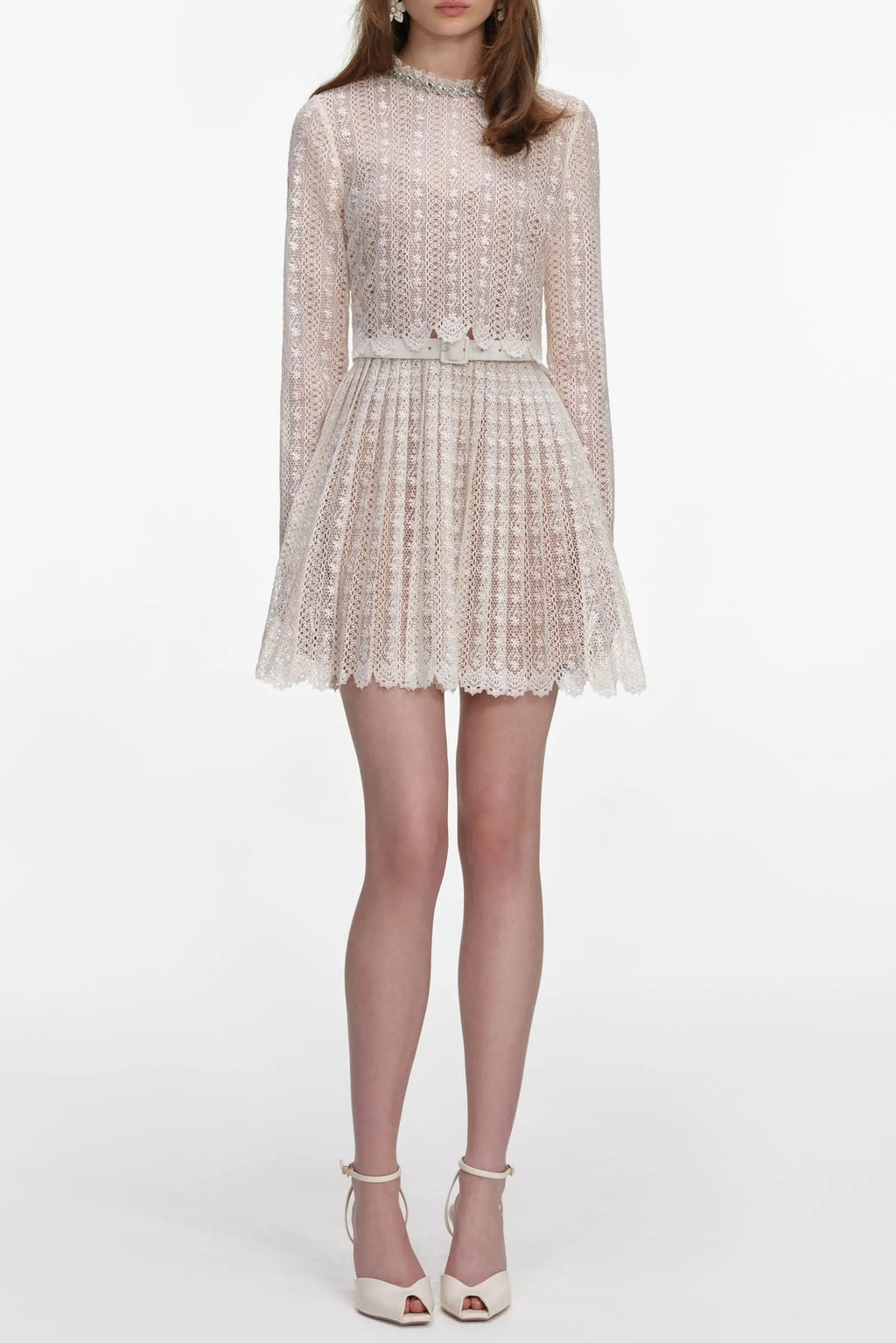 odelette Cream Organza Lace Mini Dress Avalabel