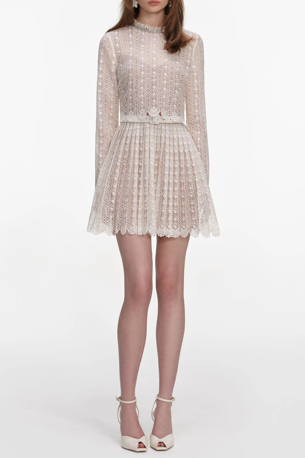 odelette Cream Organza Lace Mini Dress Avalabel