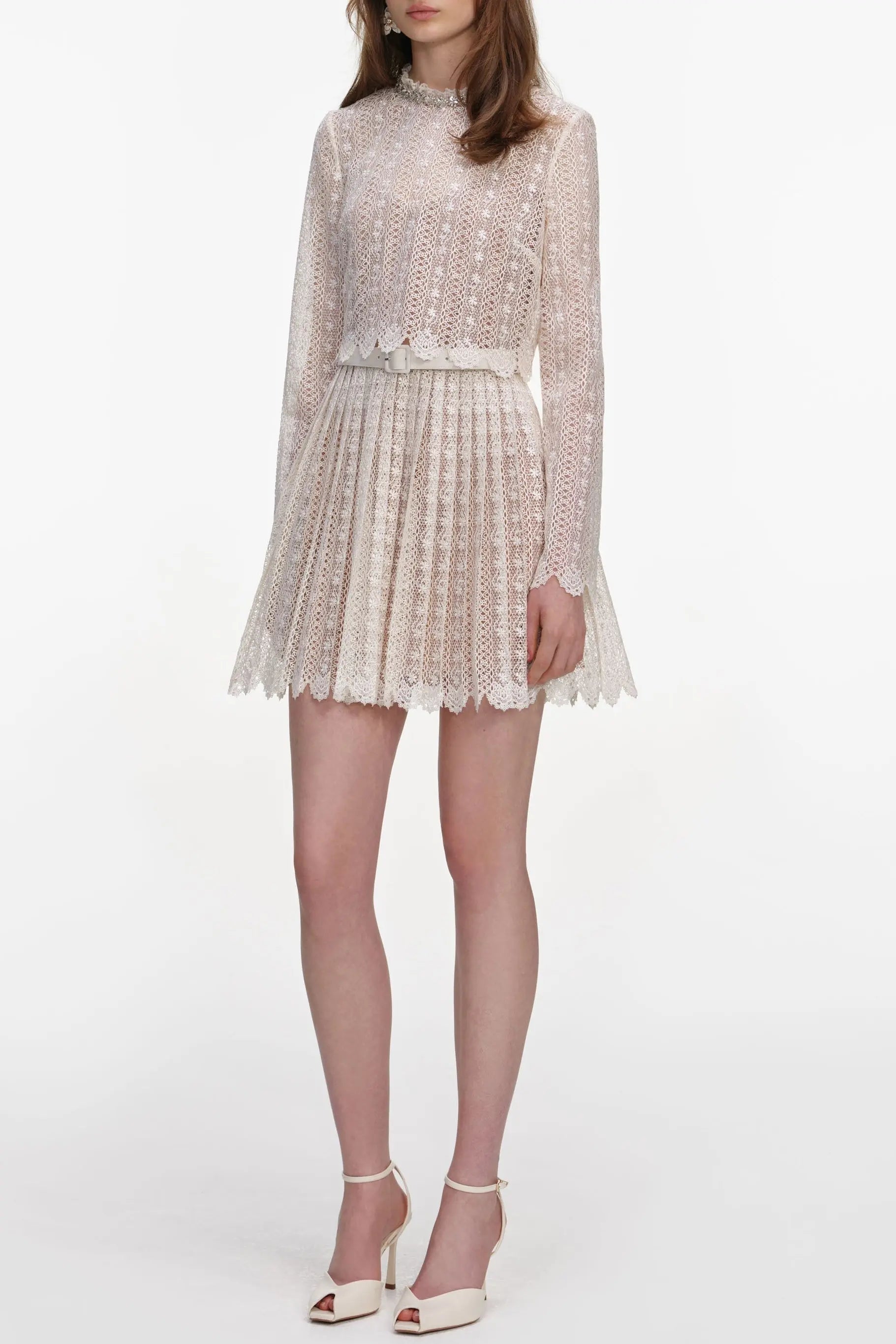 odelette Cream Organza Lace Mini Dress Avalabel