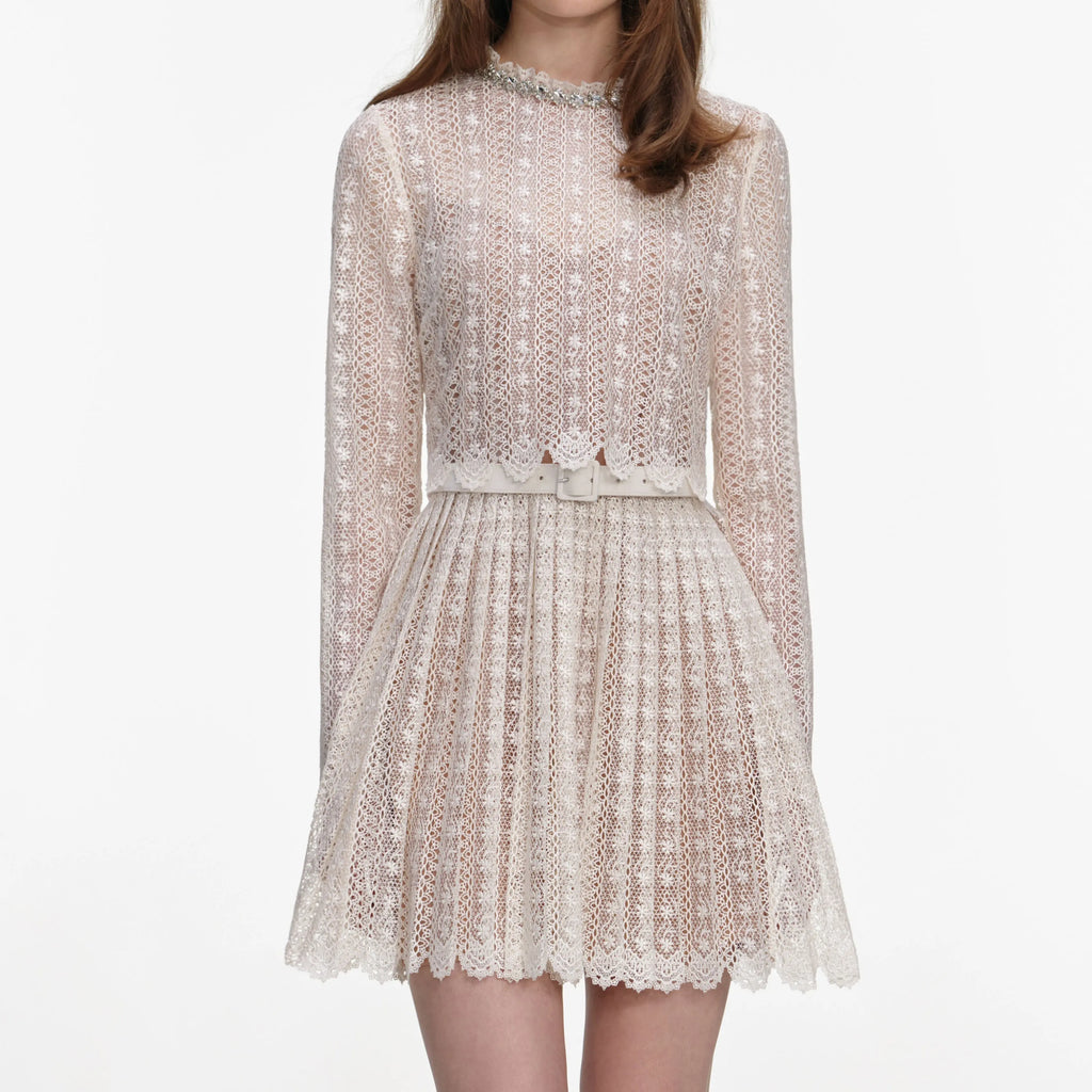 odelette Cream Organza Lace Mini Dress Avalabel