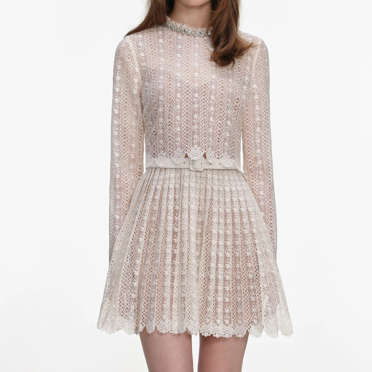 odelette Cream Organza Lace Mini Dress Avalabel