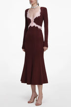 apphia Brown Contrast Lace Knit Midi Dress Avalabel